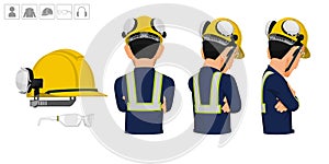 worker with helmet and earmuffs no use on white background