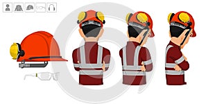 worker with helmet and earmuffs no use on white background