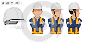 worker with helmet and glasses on white background
