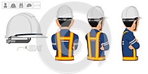 worker with helmet and glasses on white background