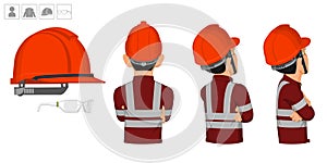 worker with helmet and glasses on white background