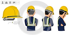 worker with helmet and glasses on white background