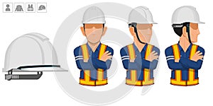 worker with helmet on white background