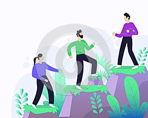 Worker helping each other for business group illustration concept vector, team work, helping each others
