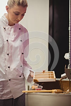 Worker holding chocolate mould