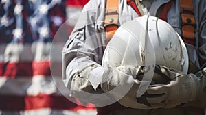 The worker holding hardhat.AI generated image