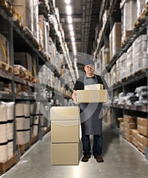 Worker holding parcel boxes