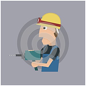 worker with hole driller. Vector illustration decorative design