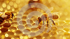 The honeybee on honeycomb. AI generated photo