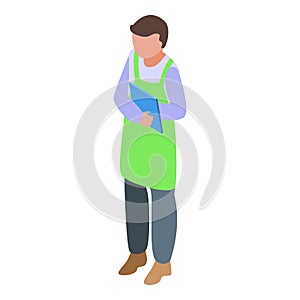 Worker icon isometric vector. Technician builder