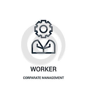 worker icon vector from corparate management collection. Thin line worker outline icon vector illustration. Linear symbol for use photo