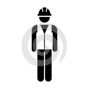 Worker Icon Vector Male Service Person of Building Construction Workman With Hardhat Helmet and Jacket in Glyph Pictogram Symbol