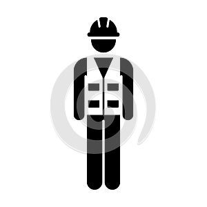 Worker Icon Vector Male Service Person of Building Construction Workman With Hardhat Helmet and Jacket in Glyph Pictogram Symbol