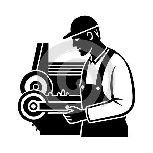 Worker Inspecting Machine Engineering Vector