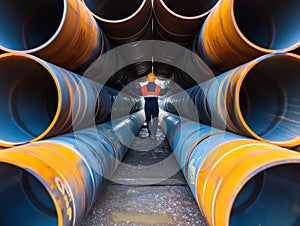 Worker Inspecting Pipeline Array