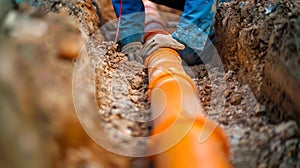 Worker Installing Underground Pipeline. AI generated