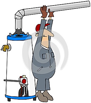 Worker Installing A Water Heater