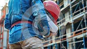 The worker holding a hardhat.AI generated image