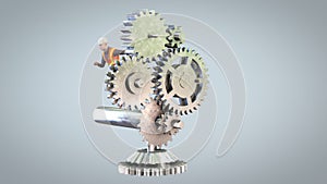 Worker keeping the industrial gears in motion, industrial revolution concept, loop