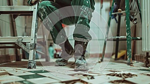 The worker on a ladder. AI generated