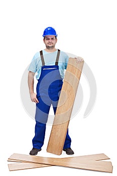 Worker with laminate flooring