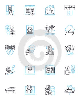 Worker linear icons set. Laborer, Employee, Tradesman, Operative, Craftsperson, Blue-collar, Hands-on line vector and