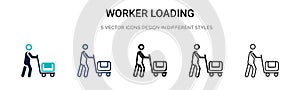 Worker loading icon in filled, thin line, outline and stroke style. Vector illustration of two colored and black worker loading