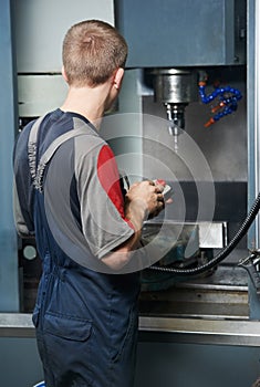 Worker at machining tool workshop