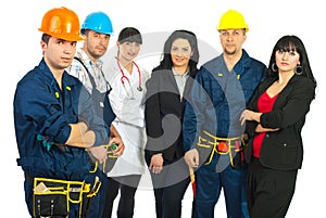 Worker man and different careers team