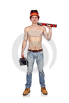 Worker man with toolbelt