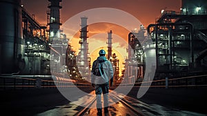 Worker in oil field, the petrochemical industry, Generative AI