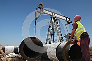 Worker at a Oil and Gas Pipeline Construction Site