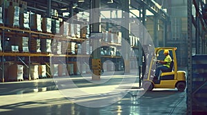 The worker operating forklift. AI generated