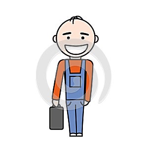 Worker in overalls with suitcase