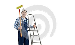 worker - painter with tool on white background  isolated