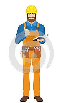Worker with pen and pocketbook