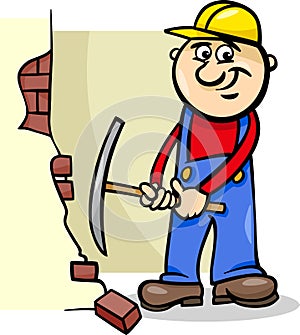 Worker with pick cartoon illustration