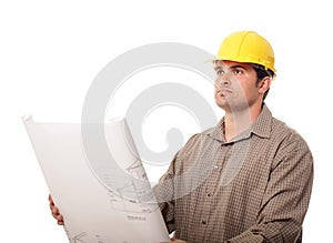 Worker with plans