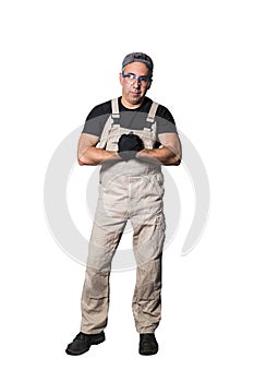 Worker plumber, engineer or constructor with muscles