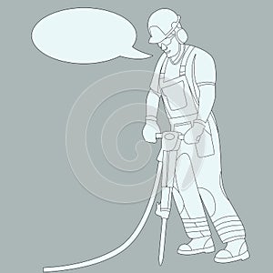Worker with a pneumatic hammer vector illustration flat style profile