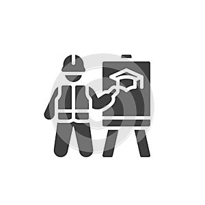 A worker with PPE attending training vector icon photo