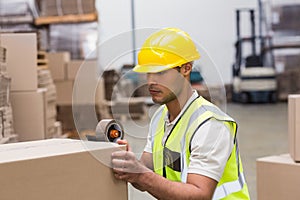 Worker preparing goods for dispatch