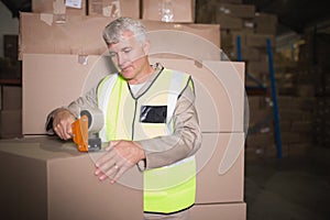 Worker preparing goods for dispatch