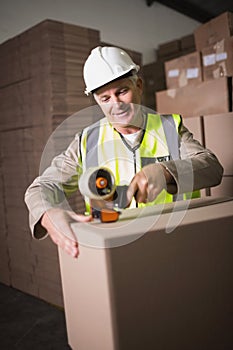 Worker preparing goods for dispatch