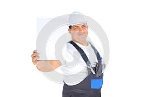 Worker presenting empty board