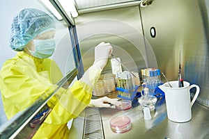 Worker in protective uniform at laboratory