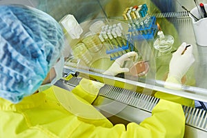 Worker in protective uniform at laboratory