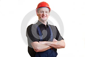 Worker in red hard hat