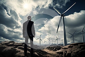 Worker renewable wind engineer turbine electricity people farm windmill technology energy