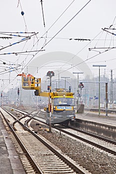 Worker repair the catenary